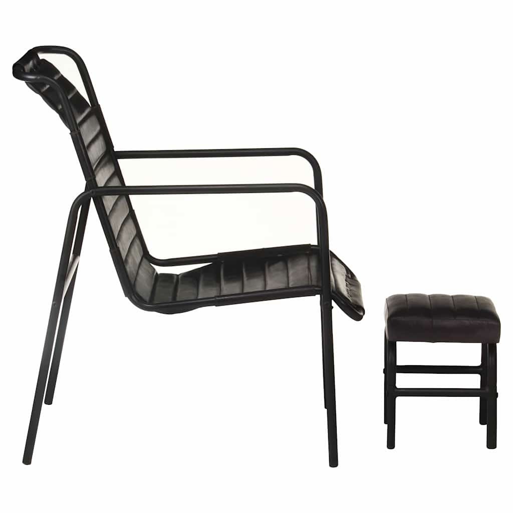 323729 vidaXL Relaxing Armchair with a Footrest Black Real Leather - 54 x 71 x 80 cm