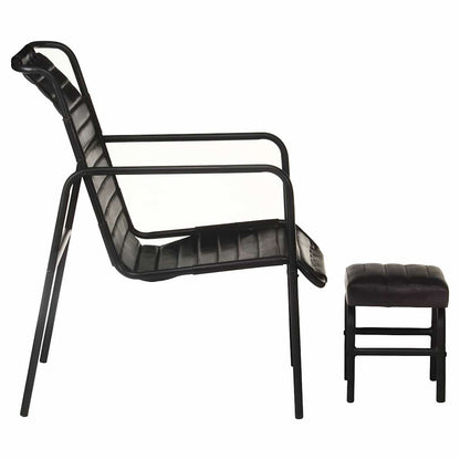 323729 vidaXL Relaxing Armchair with a Footrest Black Real Leather - 54 x 71 x 80 cm