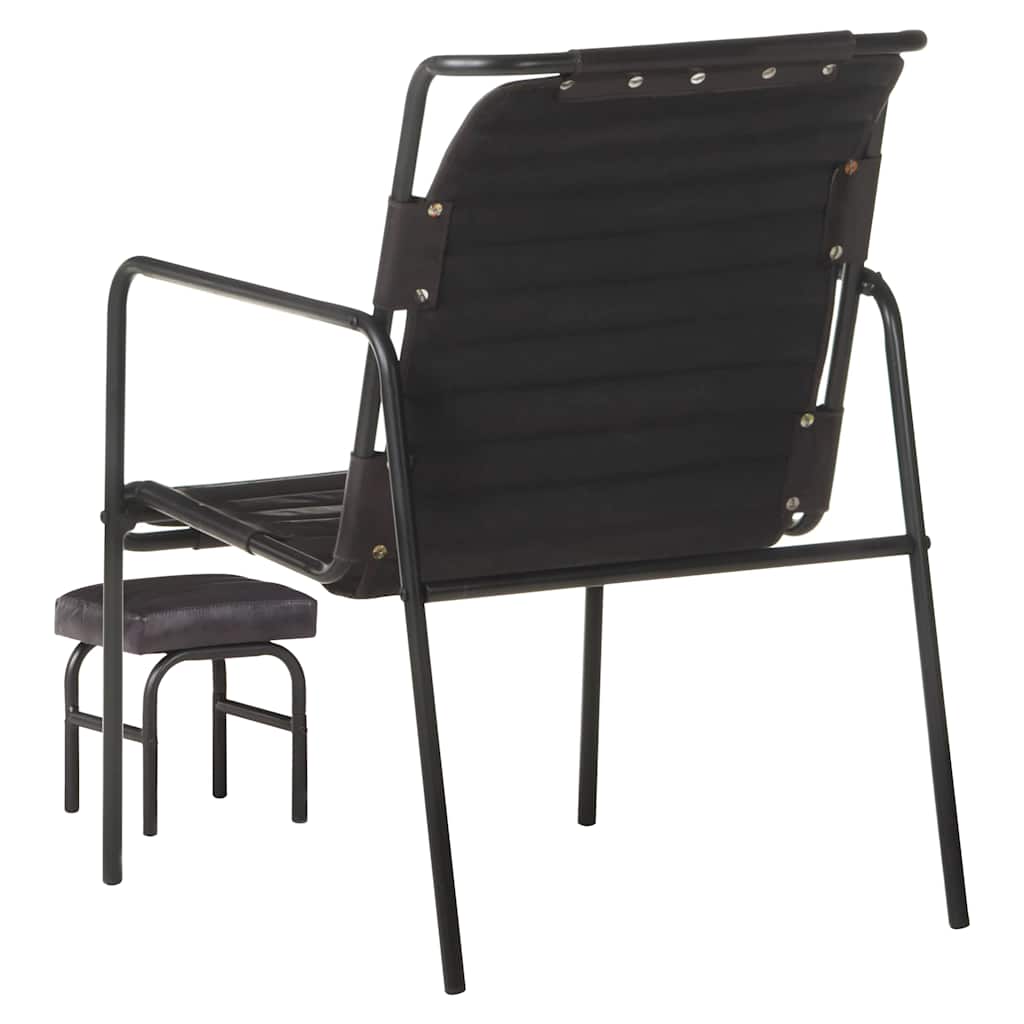 323729 vidaXL Relaxing Armchair with a Footrest Black Real Leather - 54 x 71 x 80 cm