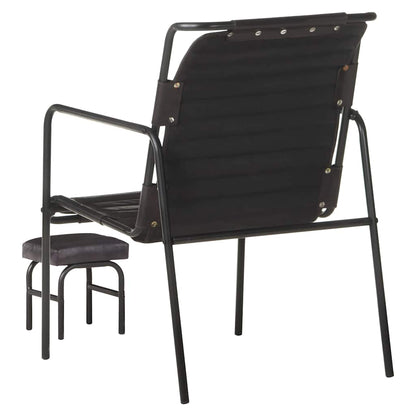 323729 vidaXL Relaxing Armchair with a Footrest Black Real Leather - 54 x 71 x 80 cm