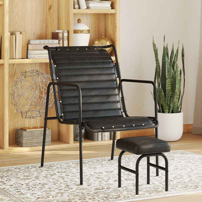 323729 vidaXL Relaxing Armchair with a Footrest Black Real Leather - 54 x 71 x 80 cm