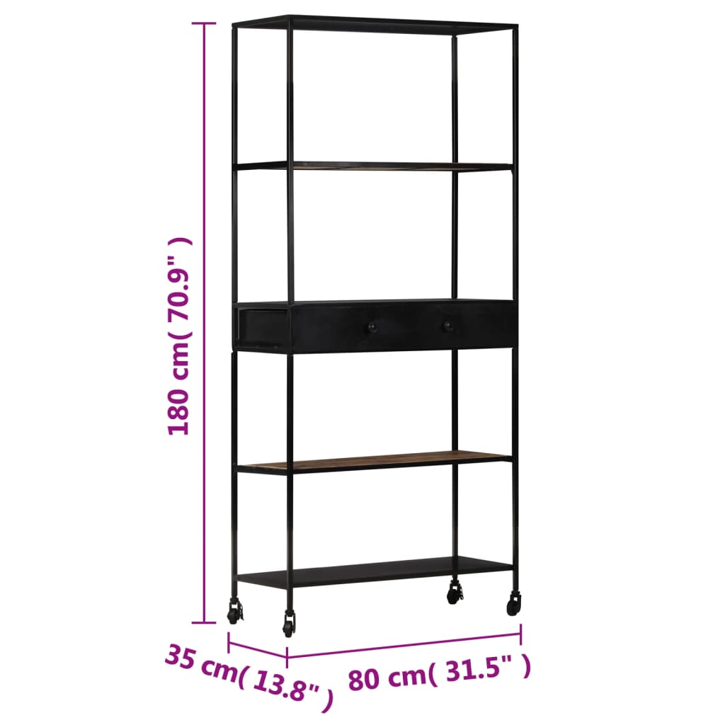 vidaXL Book Cabinet 80x35x180 cm Rough Mango Wood & Iron - Brown