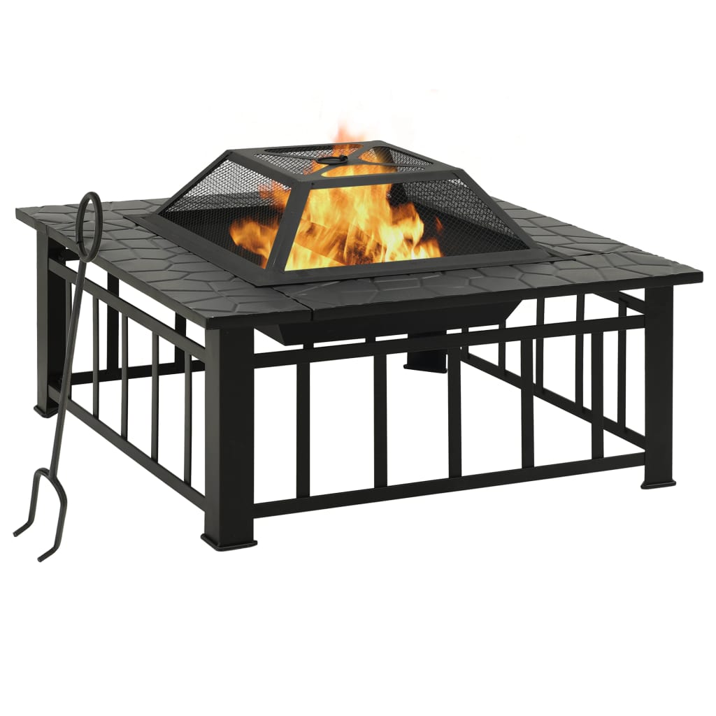 vidaXL Garden Fire Pit with Poker 81x81x47 cm XXL Steel - Black