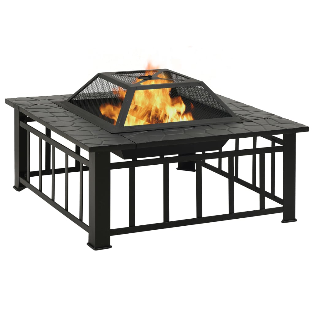 vidaXL Garden Fire Pit with Poker 81x81x47 cm XXL Steel - Black