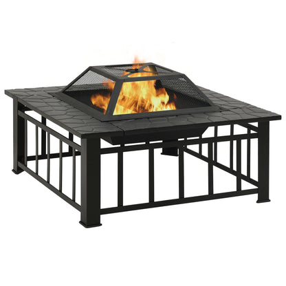 vidaXL Garden Fire Pit with Poker 81x81x47 cm XXL Steel - Black