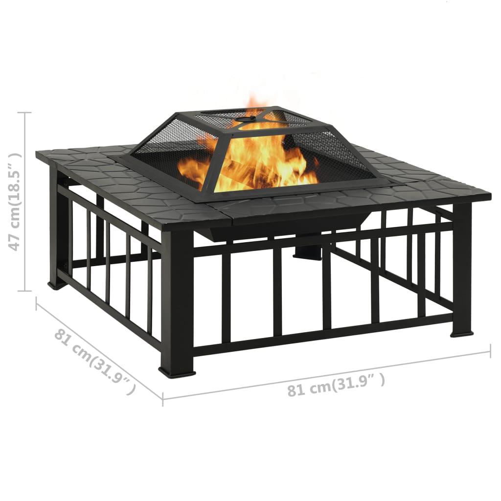 vidaXL Garden Fire Pit with Poker 81x81x47 cm XXL Steel - Black