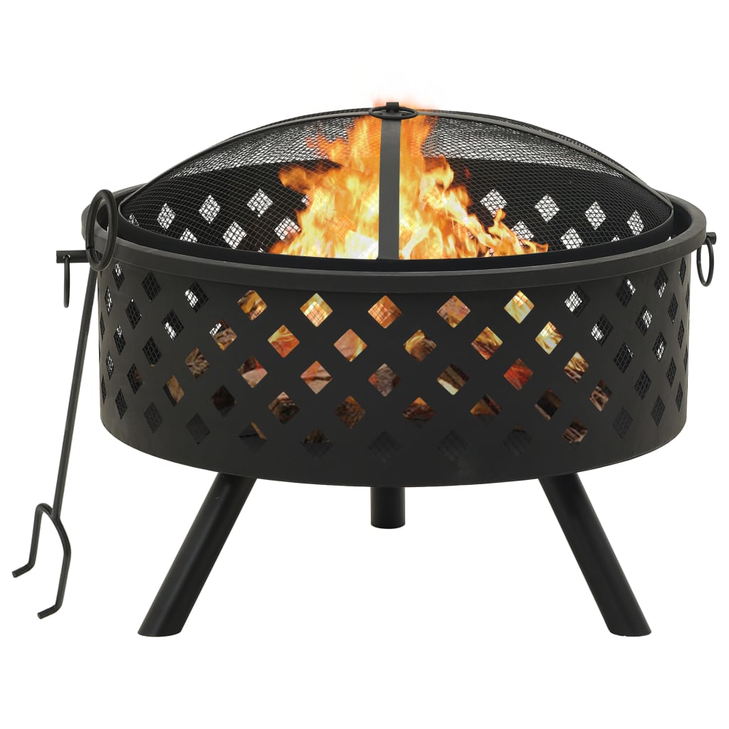 vidaXL Fire Pit with Poker 68 cm XXL Steel - Black