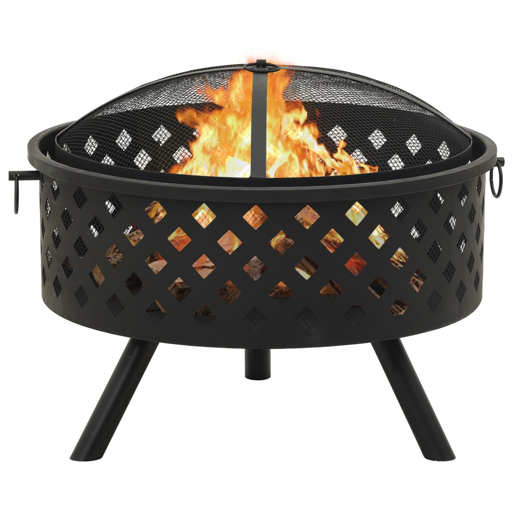 vidaXL Fire Pit with Poker 68 cm XXL Steel - Black