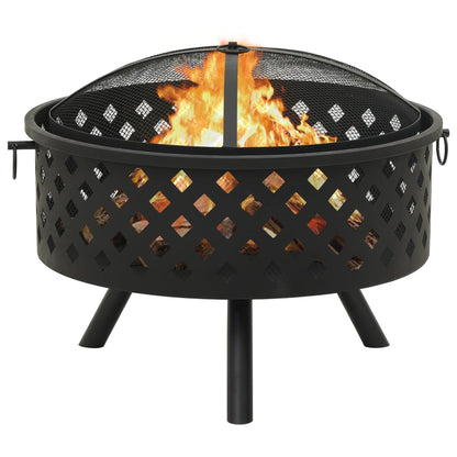 vidaXL Fire Pit with Poker 68 cm XXL Steel - Black