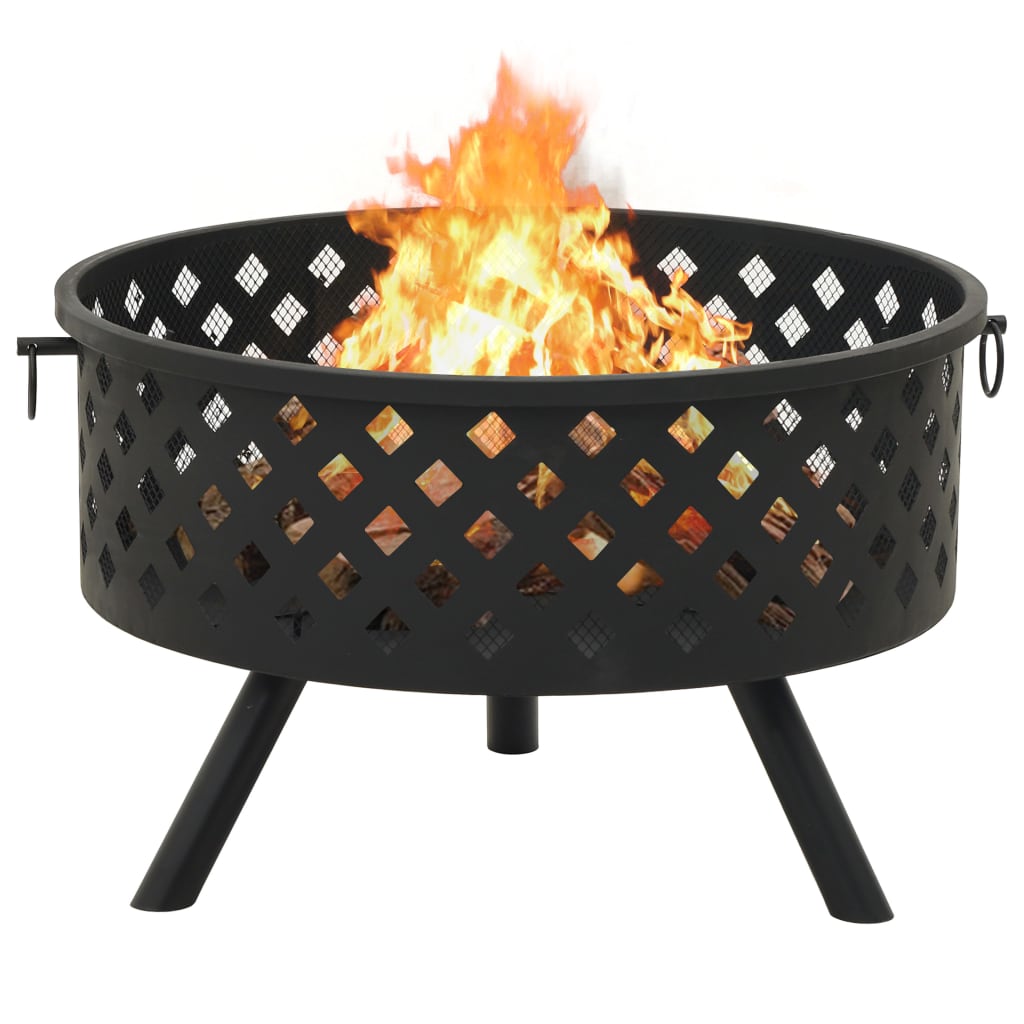 vidaXL Fire Pit with Poker 68 cm XXL Steel - Black