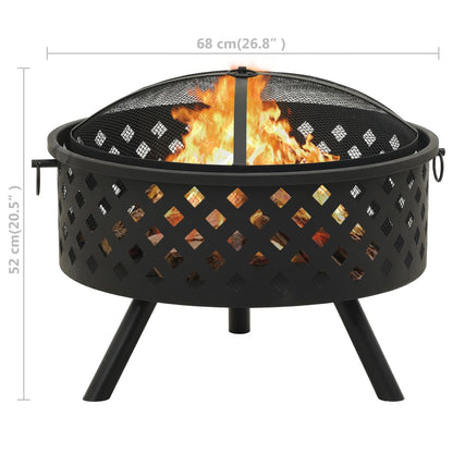 vidaXL Fire Pit with Poker 68 cm XXL Steel - Black