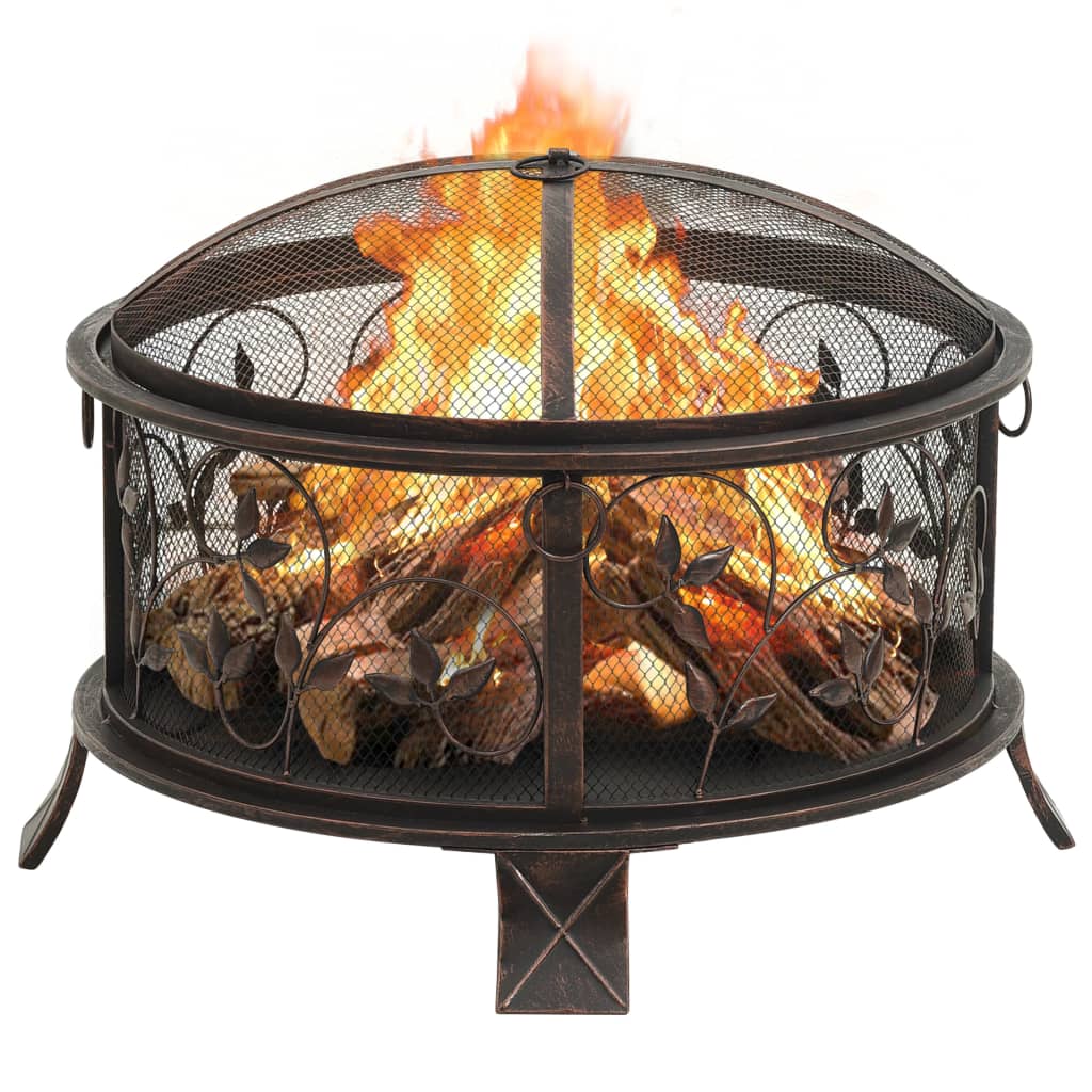 vidaXL Rustic Fire Pit with Poker 67.5 cm XXL Steel - Black