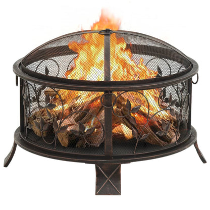 vidaXL Rustic Fire Pit with Poker 67.5 cm XXL Steel - Black