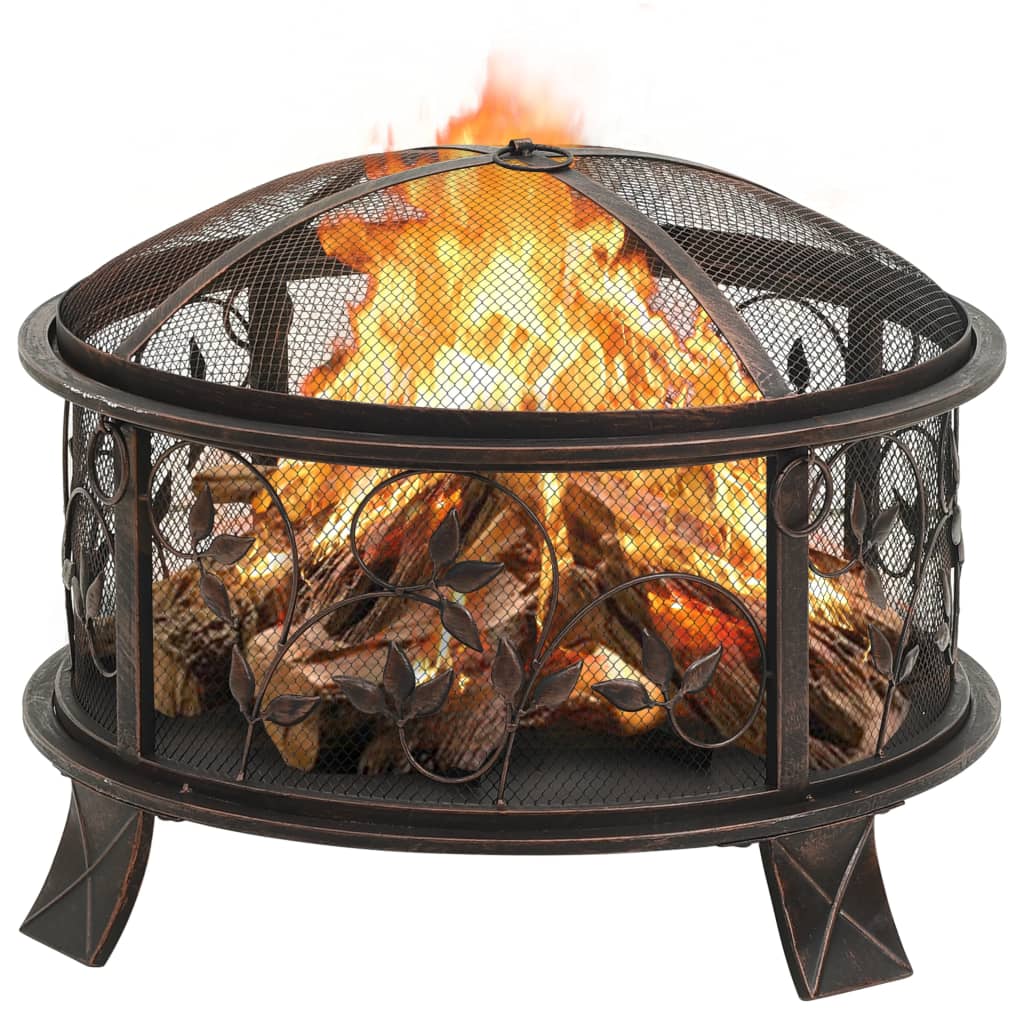 vidaXL Rustic Fire Pit with Poker 67.5 cm XXL Steel - Black