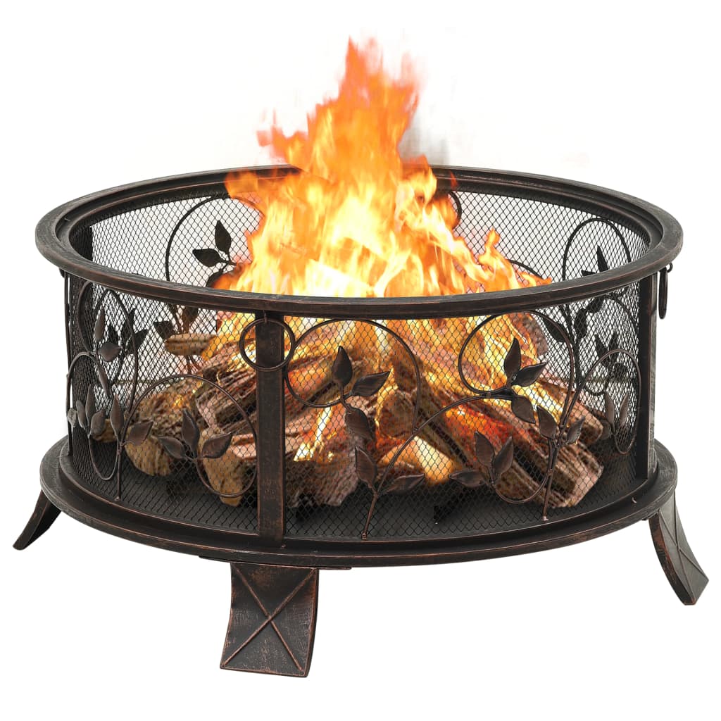 vidaXL Rustic Fire Pit with Poker 67.5 cm XXL Steel - Black