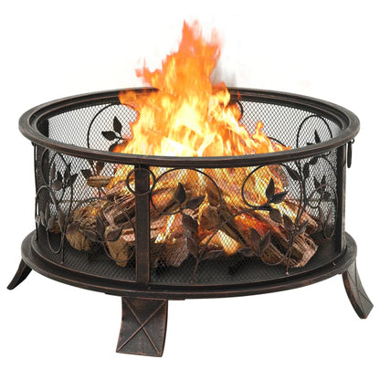 vidaXL Rustic Fire Pit with Poker 67.5 cm XXL Steel - Black