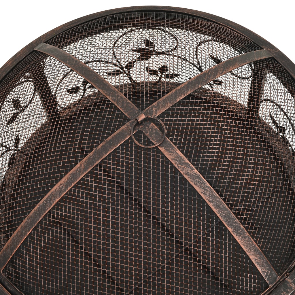 vidaXL Rustic Fire Pit with Poker 67.5 cm XXL Steel - Black