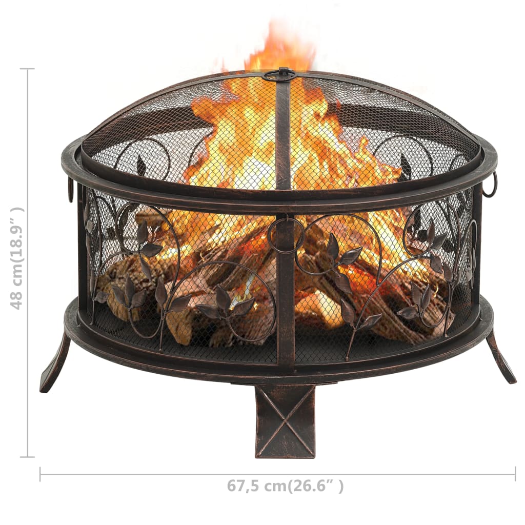 vidaXL Rustic Fire Pit with Poker 67.5 cm XXL Steel - Black