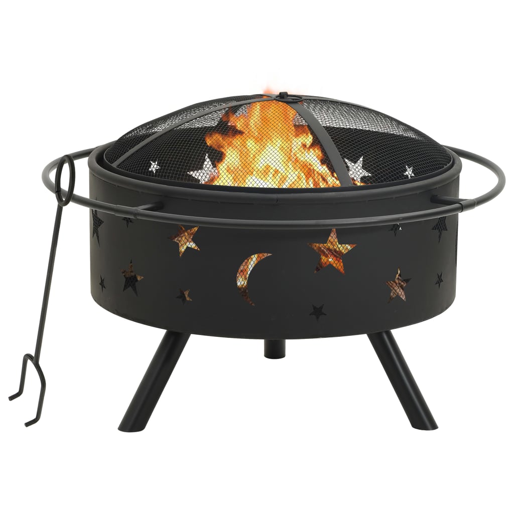 vidaXL Fire Pit with Poker 76 cm XXL Steel - Black