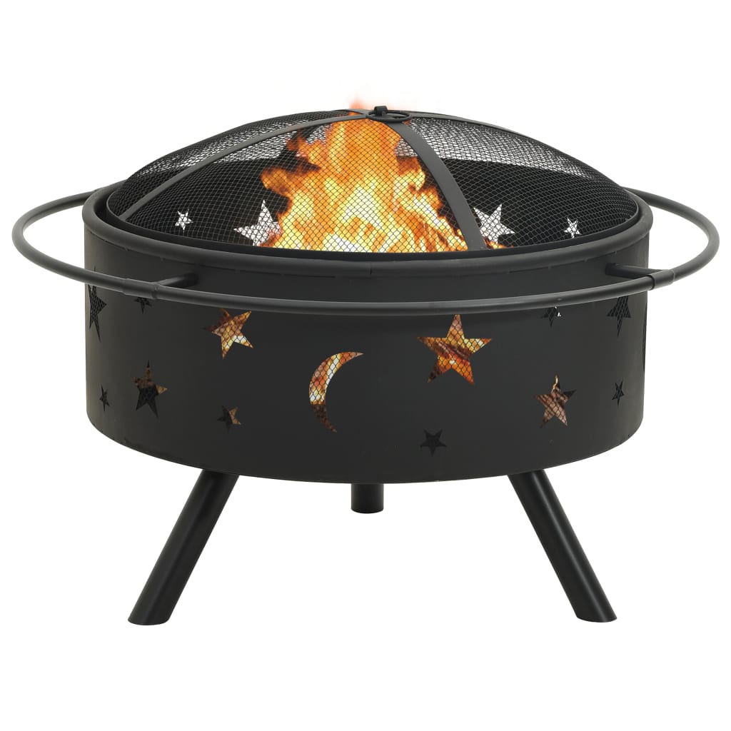 vidaXL Fire Pit with Poker 76 cm XXL Steel - Black