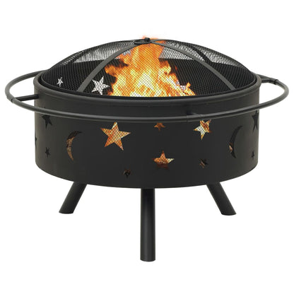 vidaXL Fire Pit with Poker 76 cm XXL Steel - Black