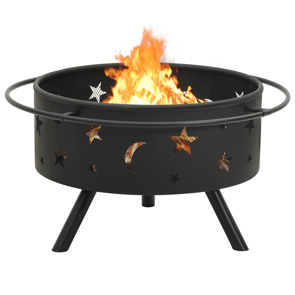vidaXL Fire Pit with Poker 76 cm XXL Steel - Black