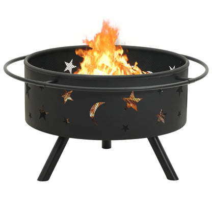 vidaXL Fire Pit with Poker 76 cm XXL Steel - Black