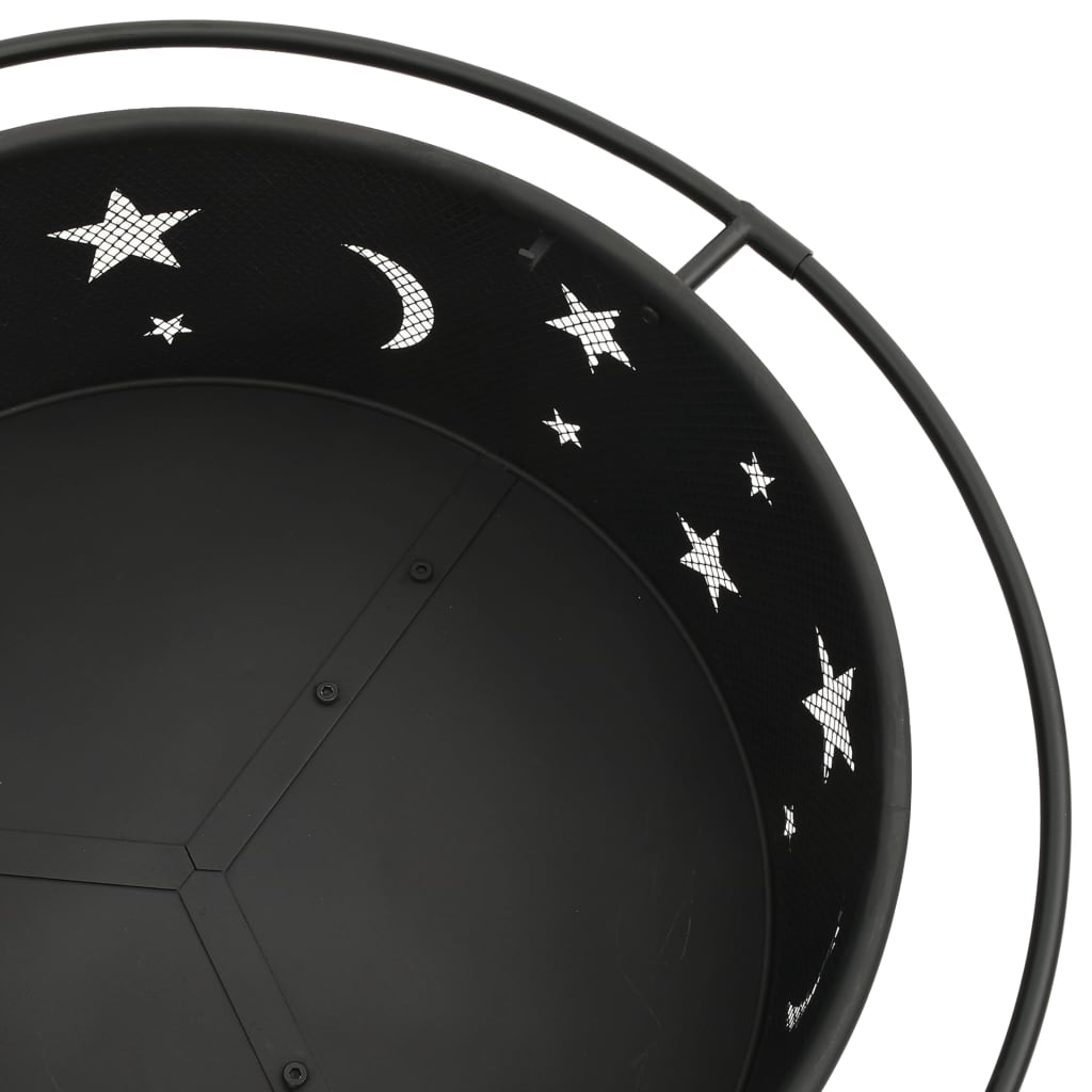 vidaXL Fire Pit with Poker 76 cm XXL Steel - Black