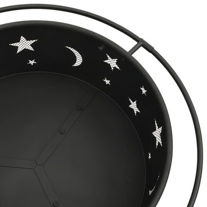 vidaXL Fire Pit with Poker 76 cm XXL Steel - Black