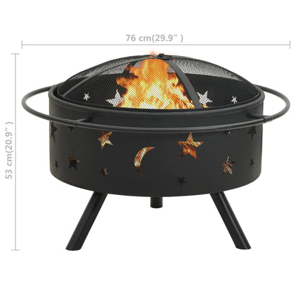 vidaXL Fire Pit with Poker 76 cm XXL Steel - Black