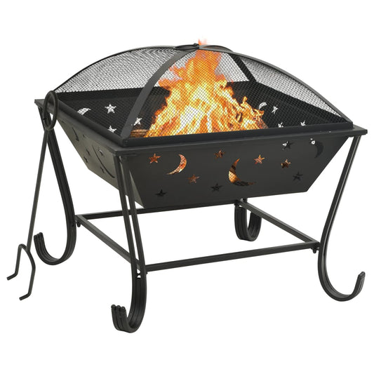 vidaXL Fire Pit with Poker 62 cm XXL Steel - Black