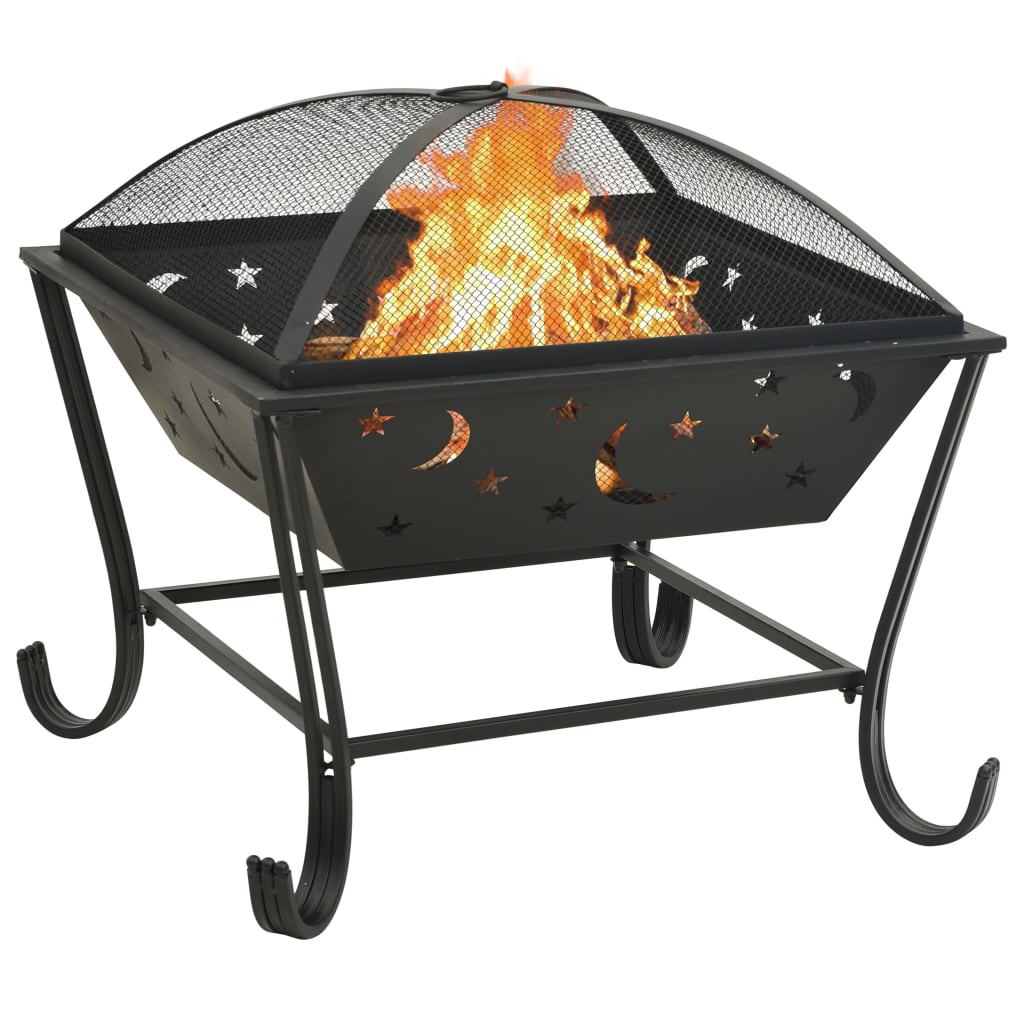 vidaXL Fire Pit with Poker 62 cm XXL Steel - Black