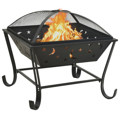 vidaXL Fire Pit with Poker 62 cm XXL Steel - Black