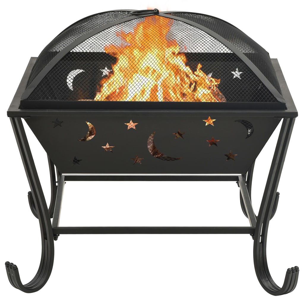 vidaXL Fire Pit with Poker 62 cm XXL Steel - Black