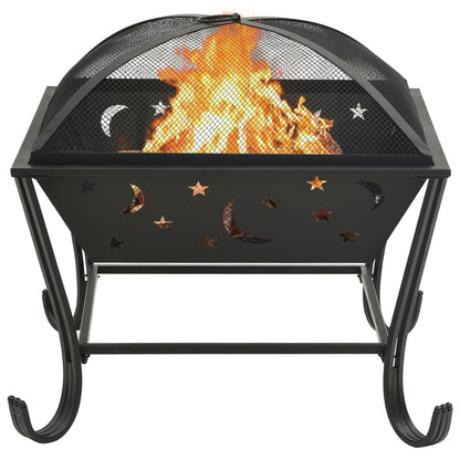 vidaXL Fire Pit with Poker 62 cm XXL Steel - Black