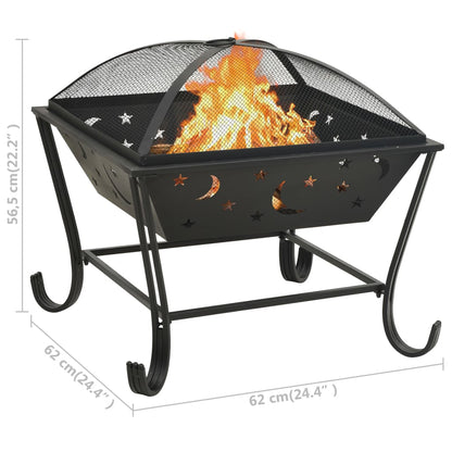vidaXL Fire Pit with Poker 62 cm XXL Steel - Black