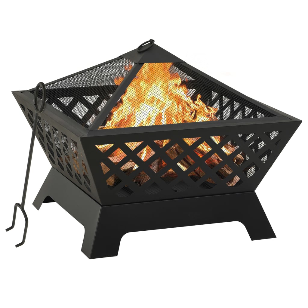 vidaXL Fire Pit with Poker 64 cm XXL Steel - Black