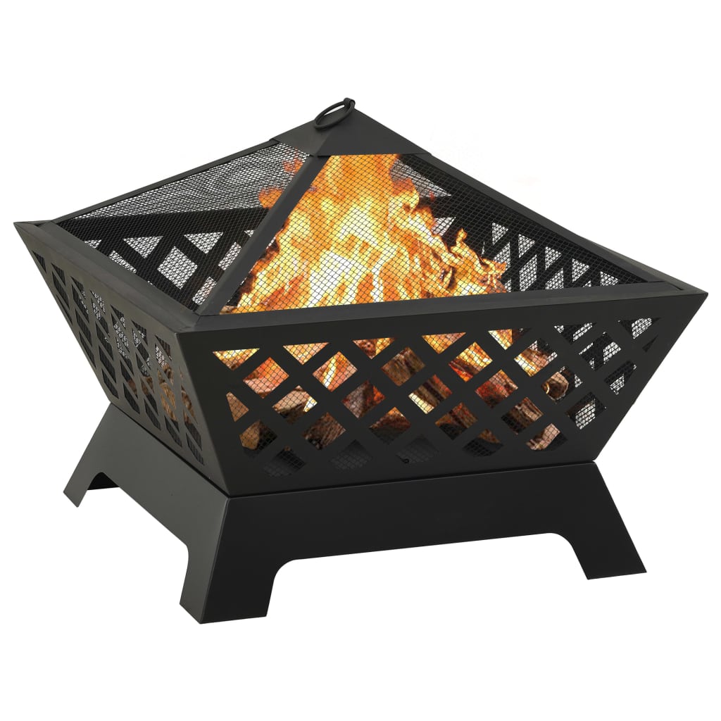 vidaXL Fire Pit with Poker 64 cm XXL Steel - Black