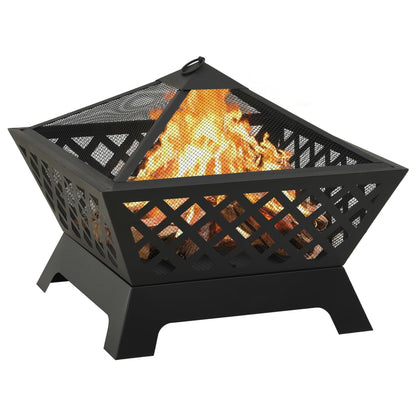 vidaXL Fire Pit with Poker 64 cm XXL Steel - Black
