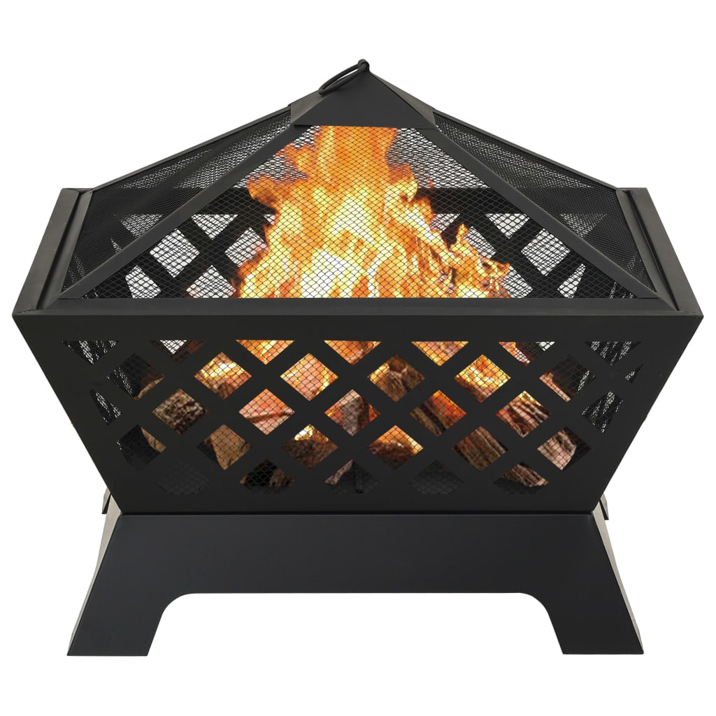 vidaXL Fire Pit with Poker 64 cm XXL Steel - Black