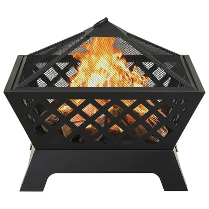 vidaXL Fire Pit with Poker 64 cm XXL Steel - Black