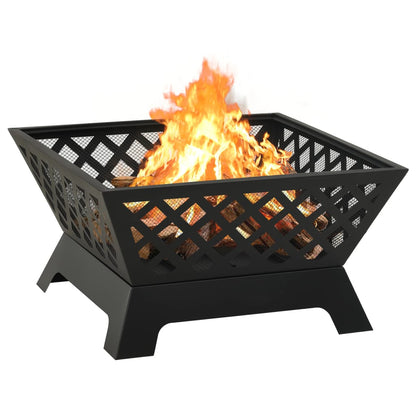 vidaXL Fire Pit with Poker 64 cm XXL Steel - Black