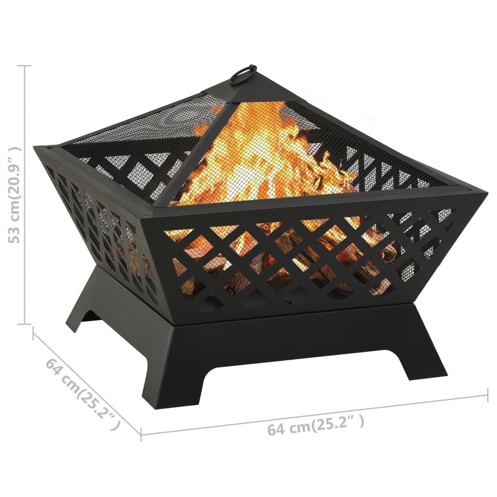 vidaXL Fire Pit with Poker 64 cm XXL Steel - Black