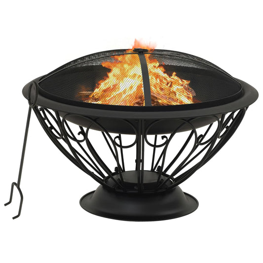 vidaXL Fire Pit with Poker 75 cm XXL Steel - Black