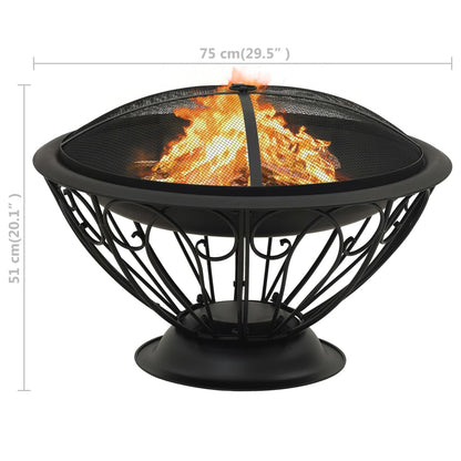 vidaXL Fire Pit with Poker 75 cm XXL Steel - Black
