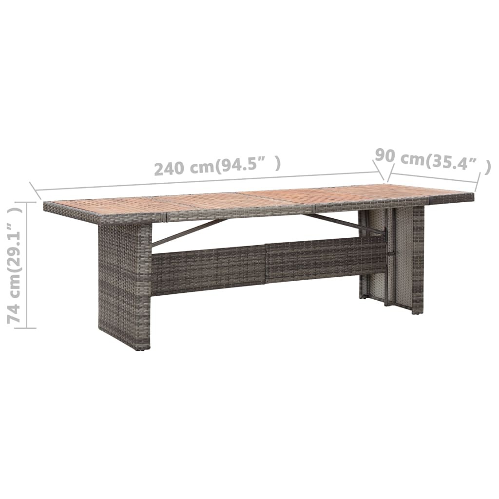 vidaXL Garden Table 240x90x74 cm Poly Rattan and Solid Acacia Wood - Brown