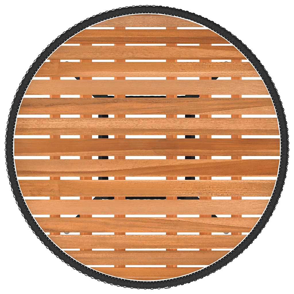 vidaXL Garden Dining Table Black Ø 70 cm Poly Rattan and Solid Acacia Wood