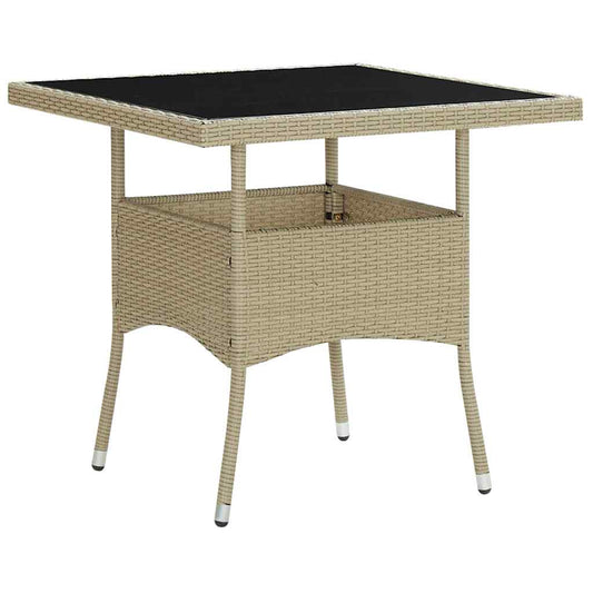 vidaXL Outdoor Dining Table Beige Poly Rattan and Glass