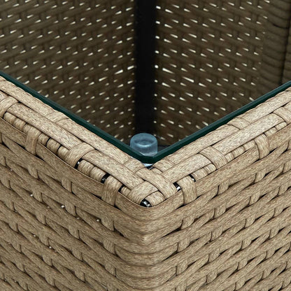 vidaXL Tea Table Beige 41.5x41.5x44 cm Poly Rattan and Tempered Glass