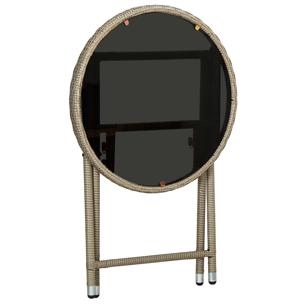 vidaXL Tea Table Beige 60 cm Poly Rattan and Tempered Glass